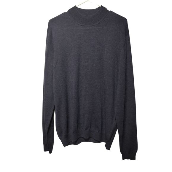 Brooks Brothers Men's Sz L Navy Blue Extra Fine Italian Merino Wool Sweater - Picture 1 of 4